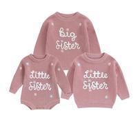 Geagodelia Toddler Baby Girl Matching Sister Sweater Long Sleeve Lil Sis/Big Sis Embroidery Knitted Pullovers Tops Knit Jumpers Sweatshirt Winter Warm Chunky Knitwear (Rose Lil Sis, 9-12 Months)