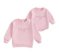 Geagodelia Toddler Baby Girl Matching Sister Sweatshirt/Romper Long Sleeve Lil Sis/Big Sis Embroidery Pullovers/Bodysuit Sister Top/Jumpsuit Casual Daily Fall Winter Outfit (Rose Lil Sis, 3-6 Months)