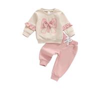 Geagodelia Toddler Baby Girl Outfits 3D Bow Love Mom Print Sweatshirt Solid Color Joggers Trouser Fall Winter Cute Clothes Set (Love Dad Pink, 0-6 Months)
