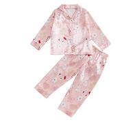 Geagodelia Toddler Baby Girl Silky Satin Christmas Pyjamas Sets Long Sleeve Button Down Top and Bottoms Girls My First Christmas Pjs Cute Print Christmas Pajamas (Snowflake Rose, 7-8 Years)
