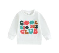 Geagodelia Toddler Baby Girl Spring Fall Round Neck Long Sleeve Letter Embroidery Big Sister Matching Outfit Clothes Sweatshirt (White, 2-3 Years)