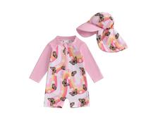 Geagodelia Toddler Baby Girl Swimsuit and Hat Zip Up Long Sleeve All in One Swimming Costume UV Sun Protection Swimwear One Piece Swimming Suit Rash Guard Sunsuit (Floral Butterfly Rose, 0-3 Months)