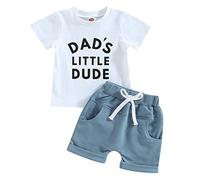 Geagodelia Toddler Boys Summer Clothes Set Short Sleeve Letter Print T-Shirt Top and Shorts My First Fathers Day Baby Outfit (Dad's Little Dude White, 3-6 Months)