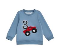 Geagodelia Toddler Fall Baby Boy Sweatshirt Birthday Long Sleeve Car Embroidery Round Neck Elastic Outfit Clothes Pullover Loose Tops (Blue, 2-3 Years)