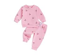 Geagodelia Toddler Girls Outfits 2-3 Years Long Sleeve Cherry Print Sweatshirt Pullover Tops with Elastic Waist Long Pants Joggers Sets 2Pcs Baby Girl Clothing 18-24 Months (Pink, 12-18 Months)
