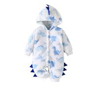 Geagodelia Toddler Infant Baby Boy Romper Snowsuit Long Sleeve Dinosaur Shaped Button Up Full Length Plush Hooded Zipper Closure Winter Warm Fuzzy Fleece Jumpsuit (White, 0-3 Months)