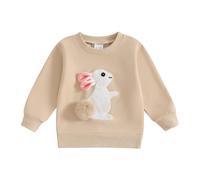 Geagodelia Toddler Kids Boys Girls Easter Sweatshirt Clothes Long Sleeve Rabbit Sequin Letter Embroidery Sweatshirt Shirts Pullovers Top Hoodie Easter Outfits for Little Girl (Khaki, 12-18 Months)