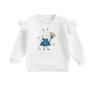 Geagodelia Toddler Kids Boys Girls Easter Sweatshirt Clothes Long Sleeve Rabbit Sequin Letter Embroidery Sweatshirt Shirts Pullovers Top Hoodie Easter Outfits for Little Girl (Light White, 5-6 Years)