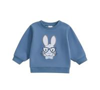 Geagodelia Toddler Kids Boys Girls Easter Sweatshirt Clothes Long Sleeve Rabbit Sequin Letter Embroidery Sweatshirt Shirts Pullovers Top Hoodie Easter Outfits for Little Girl (Blue, 18-24 Months)