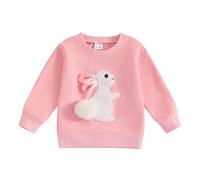 Geagodelia Toddler Kids Boys Girls Easter Sweatshirt Clothes Long Sleeve Rabbit Sequin Letter Embroidery Sweatshirt Shirts Pullovers Top Hoodie Easter Outfits for Little Girl (Pink White, 3-4 Years)