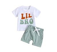 Geagodelia Toddler Summer Baby Boy Short Sleeve Letter Print Big Little Brother Cotton Tracksuits Outfit Clothes Elastic Pocket Short Pants 2pcs Clothing Sets (Little Brother, 12-18 Months)