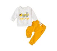 Geagodelia Toddlers Baby Boy Letter Dune Car Print Shirt Long Sleeve Infant Outfit Clothes Pullover Top Jumper Sweatshirt Pocket Pants Set (Yellow, 3-6 Months)