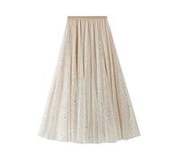 Geagodelia Tulle Skirt Women's Girls Elegant Soft Long Summer Skirt Maxi Skirt Vintage Tutu Tulle Skirt with Glitter Stars Sequins One Size 36/38/40 F-46162 - Beige - 10