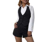 Geagodelia Women Retro Waistcoat Vests Solid Color Sleeveless Deep V Neck Button Down Skinny Dressy Suit Blazer Vest (Black, XXL)