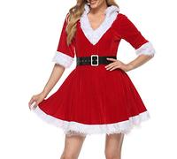 Geagodelia Women's Christmas Dress Christmas Costume Mrs Santa Claus Outfit Ladies Sexy Xmas Fancy Dress with Hood and Belt Cosplay Suit (Red, L)