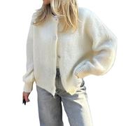 Geagodelia Women's Cropped Cardigan Long Sleeve Sweater Jumper Ladies Knitted Jacket Y2K Fashion Button Down Crochet Top Streetwear Autumn Spring (White, S)