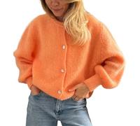 Geagodelia Women's Cropped Cardigan Long Sleeve Sweater Jumper Ladies Knitted Jacket Y2K Fashion Button Down Crochet Top Streetwear Autumn Spring (Orange, S)