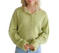 Geagodelia Women's Cropped Cardigan Thin Ladies Long Sleeve Jumper Sweater Knitted Jacket Y2K Button Down Crochet Top Pullover Streetwear Spring Autumn (A - Green, S)