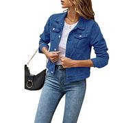 Geagodelia Women's Denim Jacket Ladies Vintage Short Jean Jackets Button Down Sweatshirt Y2K Aesthetic Top UK Spring Summer Autumn (Blue, L)