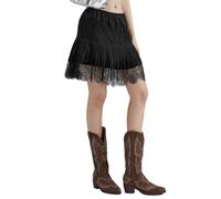 Geagodelia Womens Half Slip Skirt with Lace Trim for Under Dress Short Frilly Underskirt Elasticated Waist Mini Pleated Skirts Extender Plus Size (Midi Black, L)