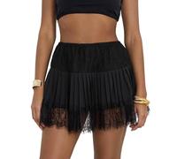 Geagodelia Womens Half Slip Skirt with Lace Trim for Under Dress Short Frilly Underskirt Elasticated Waist Mini Pleated Skirts Extender Plus Size (Mini Black, XL)