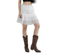 Geagodelia Womens Half Slip Skirt with Lace Trim for Under Dress Short Frilly Underskirt Elasticated Waist Mini Pleated Skirts Extender Plus Size (Midi White, M)