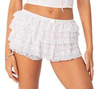 Geagodelia Women's Lace Ruffle Shorts Layered Frilly Blommer Shorts Low Rise Y2K Mini Shorts Cute Lolita Fancy Dress Blommers Hot Pants Shorts for Teen Girls Going Out (Small Floral White, L)