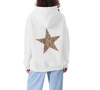 Geagodelia Womens Leopard Print Star Streetwear Hoodie Y2K Aesthetic Cute Oversized Hoodies for Teens Girls Hooded Sweatshirt Pullover Preppy Clothes (White, S)