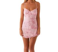 Geagodelia Women's Sequin Backless Mini Dress Sexy Summer Short Dress Ladies Halter Neck Bodycon Floral Party Dresses Y2k Aesthetic Clothes Outfit Clubwear Streetwear (A - Pink, S)