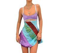 Geagodelia Womens Sexy Bodycon Mini Dress Ladies Halter Neck Hollow Out One Piece Y2k 90s Fashion Clothes Rave Outfit Streetwear Summer Beach Club Party Festival (Purple 88, S)