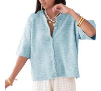 Geagodelia Women's Short Sleeve Cropped Cardigan Thin Ladies Sweater Jumper Knitted Jacket Y2K Button Down Crochet Top Pullover Streetwear Spring Summer (A - Blue, L)