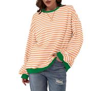 Geagodelia Women's Sweatshirt Oversized Striped Pullover Jumper Ladies Vintage Crew Neck Long Sleeve Tops Y2K Aesthetic Clothes Outfit UK (Orange, XL)
