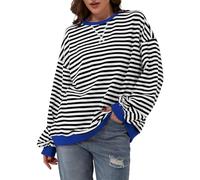 Geagodelia Women's Sweatshirt Oversized Striped Pullover Jumper Ladies Vintage Crew Neck Long Sleeve Tops Y2K Aesthetic Clothes Outfit UK (Black, XL)