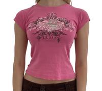 Geagodelia Women's T-Shirt Gothic Baby Tee Crop Top Ladies Short Sleeve Graphic Tshirt Summer Outfit Y2K Aesthetic Grunge Clothes Streetwear (A - Rosa, L)