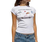 Geagodelia Women's T-Shirt Ladies Basic Short Sleeve Graphic Tshirt Summer Crop Top Y2K Aesthetic Clothes Outfit Baby Tee Streetwear (E White - Necessity, S)