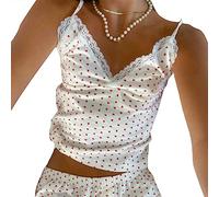 Geagodelia Women's Two Piece Lounge Wear Set Pajamas Ladies Loungewear Nightwear Pjs Co Ord Set Crop Tank Top + Shorts Y2k Aesthetic Clothes Summer Outfit UK (A - Red Heart, S)