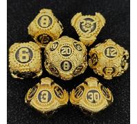 Geakeeper Construct D&D Dice, Metal DND Dice Set, 7Pcs Polyhedral Dragon Metallic D&D Dice with Gift Case for Dungeons and Dragon Game, RPG Role Playing Table Game Gifts (Gold black)