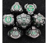 Geakeeper Construct D&D Dice, Metal DND Dice Set, 7Pcs Polyhedral Dragon Metallic D&D Dice with Gift Case for Dungeons and Dragon Game, RPG Role Playing Table Game Gifts (Black nickel green)