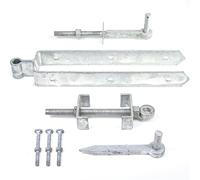 Geakv 24" Heavy Duty Field Gate Hinge Set - Rustic, Galvanised Steel, Gray