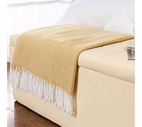 Gealaek Decorative Herringbone Faux Cashmere Throw Blanket Yellow Cheveron Fringe Lightweight Fuzzy Soft Cozy Throws for Sofa Bed Farmhouse Throw Blanket 50" x 60"
