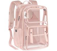 GEAMSAM Clear Backpack Heavy Duty Large Transparent Backpacks PVC See Through Bookbag, Pink, 11.4 x 7.7 x 16.5 inches