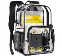 GEAMSAM Clear Backpack, Heavy Duty Transparent Backpack with Reinforced Bottom for College, Travel, Workplace Security…, Black, L, Casual