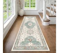 GEANUP Aqua Green Runner Rugs for Hallway 60x180cm, Vintage Washable Hall Runner with Non Slip Backing, Cloudly Soft Low Pile Floor Carpet Runner for Kitchen Bedroom Entryway Bathroom Corridor