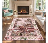 Geanup Christmas Rugs Living Room 120x180cm Soft, Pink Xmas Reindeer Area Rug for Bedroom, Non Slip Fantasy Floor Carpets for Girls Playroom Nursery Kitchen Dining Room Office Holiday Decor