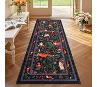 Geanup Runner Rugs for Hallway 60×180cm, Black Washable Kitchen Carpet Runner Non-Slip, Fairytale Fox Hall Carpet Floor Mat for Entryway Kids Bedroom Laundry Living Room Non Shedding