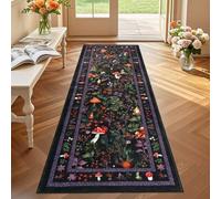 Geanup Runner Rugs for Hallway 60×180cm, Black Washable Kitchen Carpet Runner Non-Slip, Fairytale Mushroom Hall Carpet Floor Mat for Entryway Kids Bedroom Laundry Living Room Non Shedding
