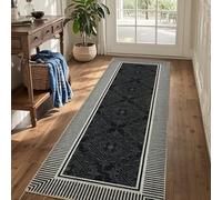 Geanup Striped Runner Rug for Hallway 60×180 cm, Black Washable Non Slip Rubber Backing Carpet for Kitchen, Soft Faux Wool Low Pile Bedroom rug, Modern long Floor Mat for Entrance Bathroom Corridor