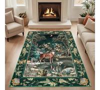 Geanup Washable Rugs Living Room 120x180cm Soft, Green Animal Deer Vintage Area Rug for Kids Bedroom Non Slip, Low Pile Fantasy Forest Carpets for Playroom Nursery Kitchen Dining Room Office Study