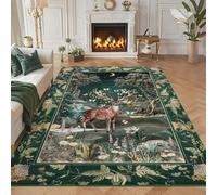 Geanup Washable Rugs Living Room 160x230 cm, Green Animal Deer Forest Area Rugs for Kids Bedroom Soft Short Pile, Non Shedding Large Floor Carpets for Playroom Nursery Dining Room Office Study