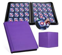 GEAoffice 16 Pocket Trading Card Binder for 1000+ Cards, Ringless Side-Loading 4x4 Card Binder with Zipper Closure, PU Leather 1024 Card Binder for MTG/TCG/Baseball/Sports&Game Cards, Purple